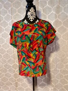 Vintage TR Bentley 80s/90s Abstract Multicolor Short Sleeve Women’s Top size M